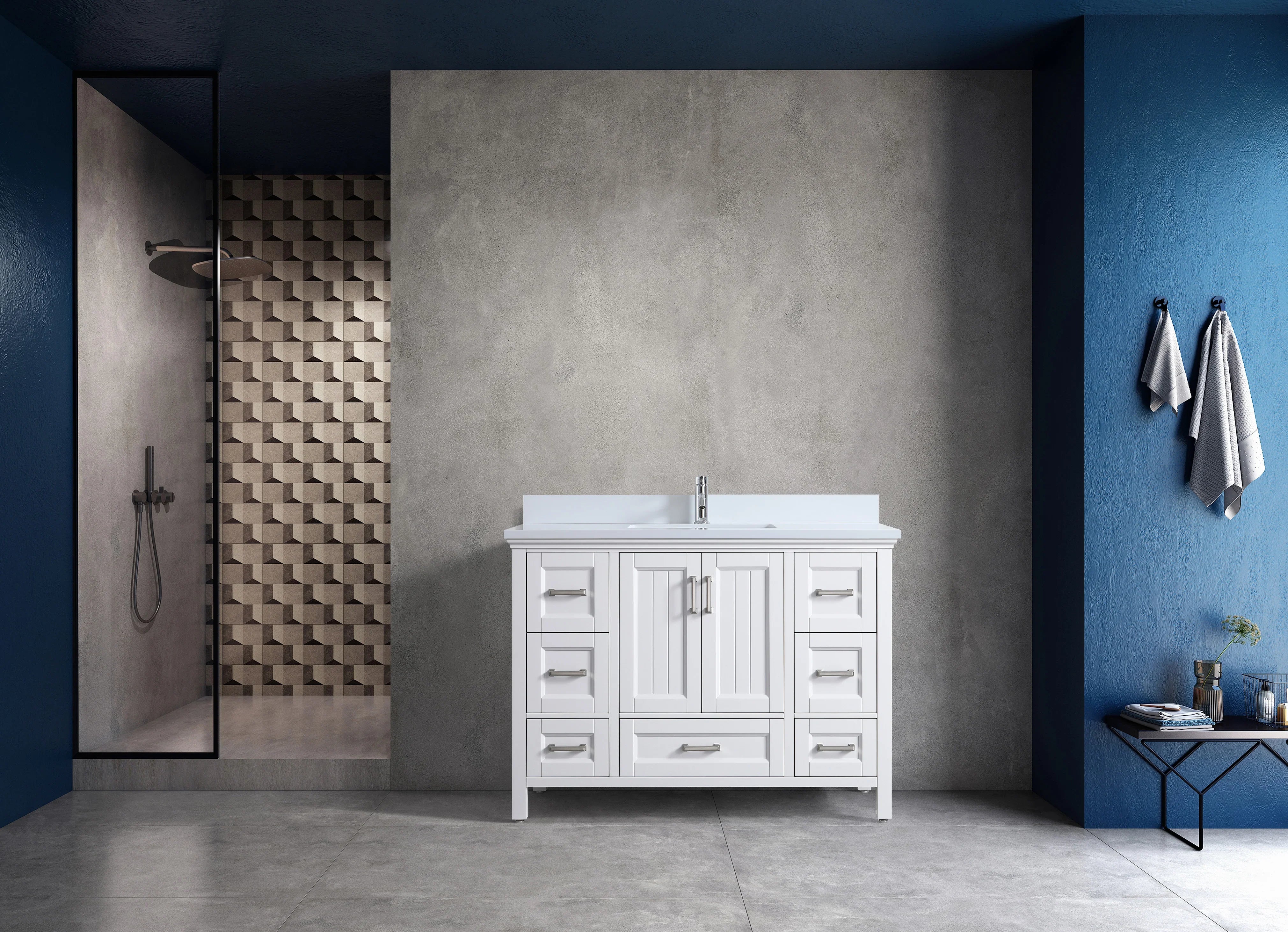 48" White Freestanding Single Sink Bathroom Vanity with Engineered White Marble Countertop