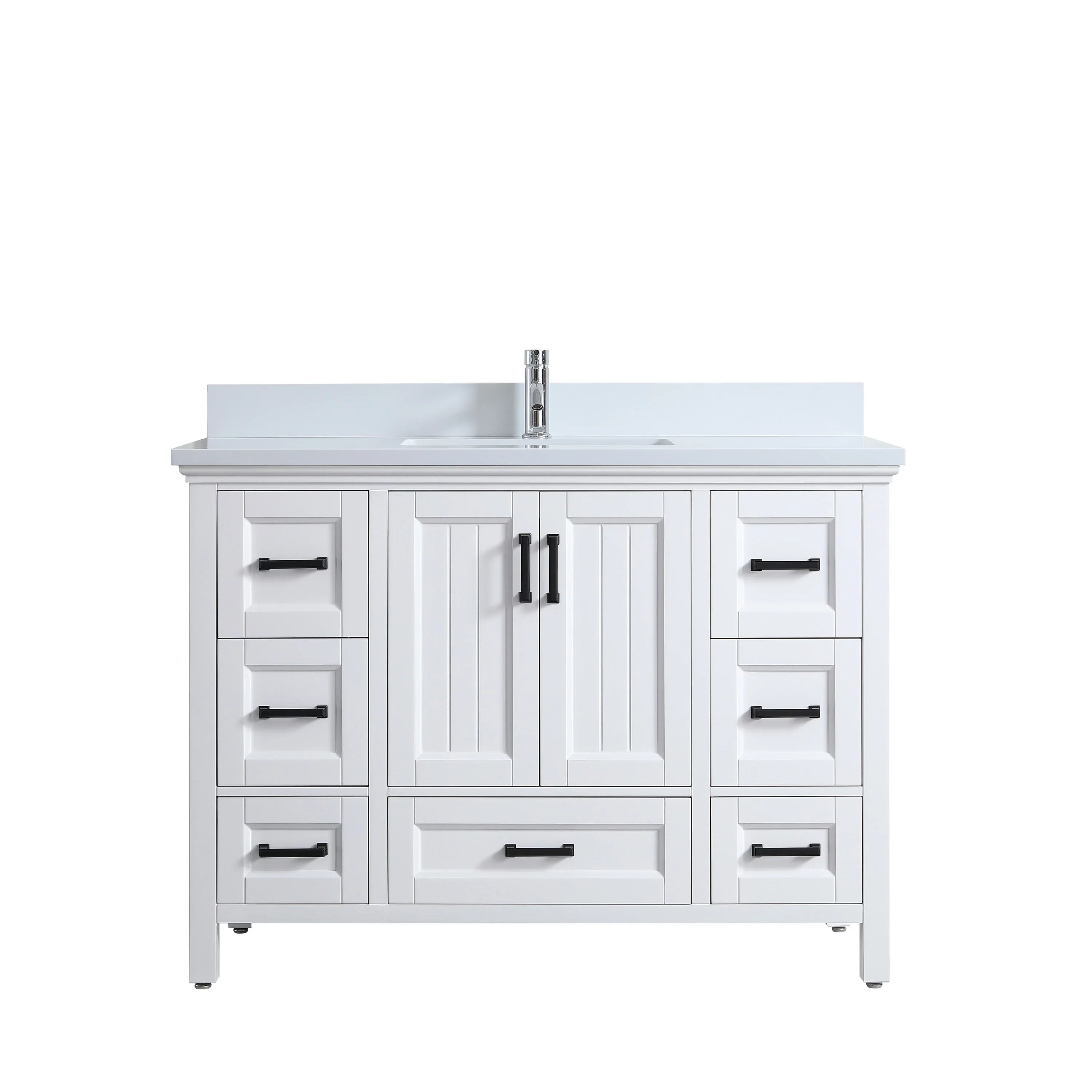 48" White Freestanding Single Sink Bathroom Vanity with Engineered White Marble Countertop