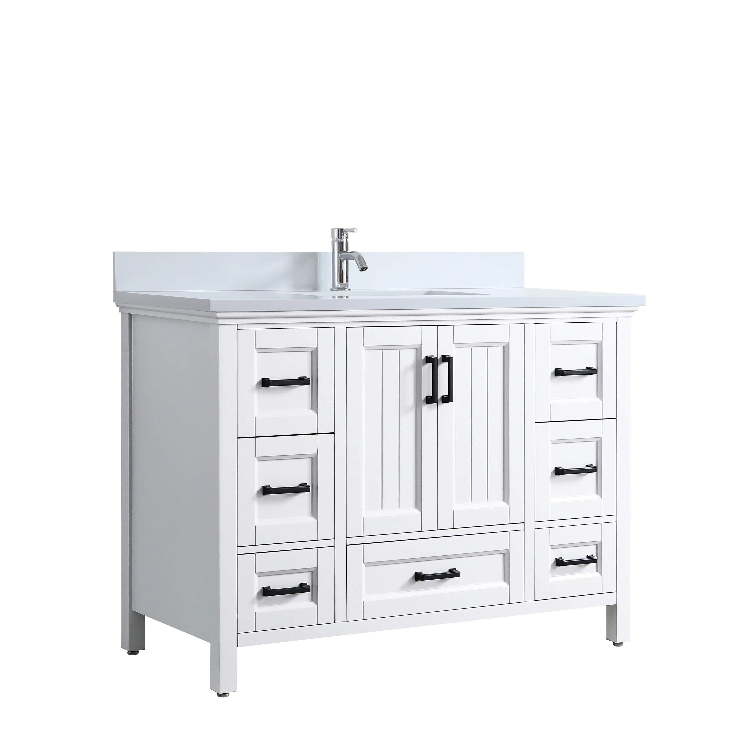 48" White Freestanding Single Sink Bathroom Vanity with Engineered White Marble Countertop
