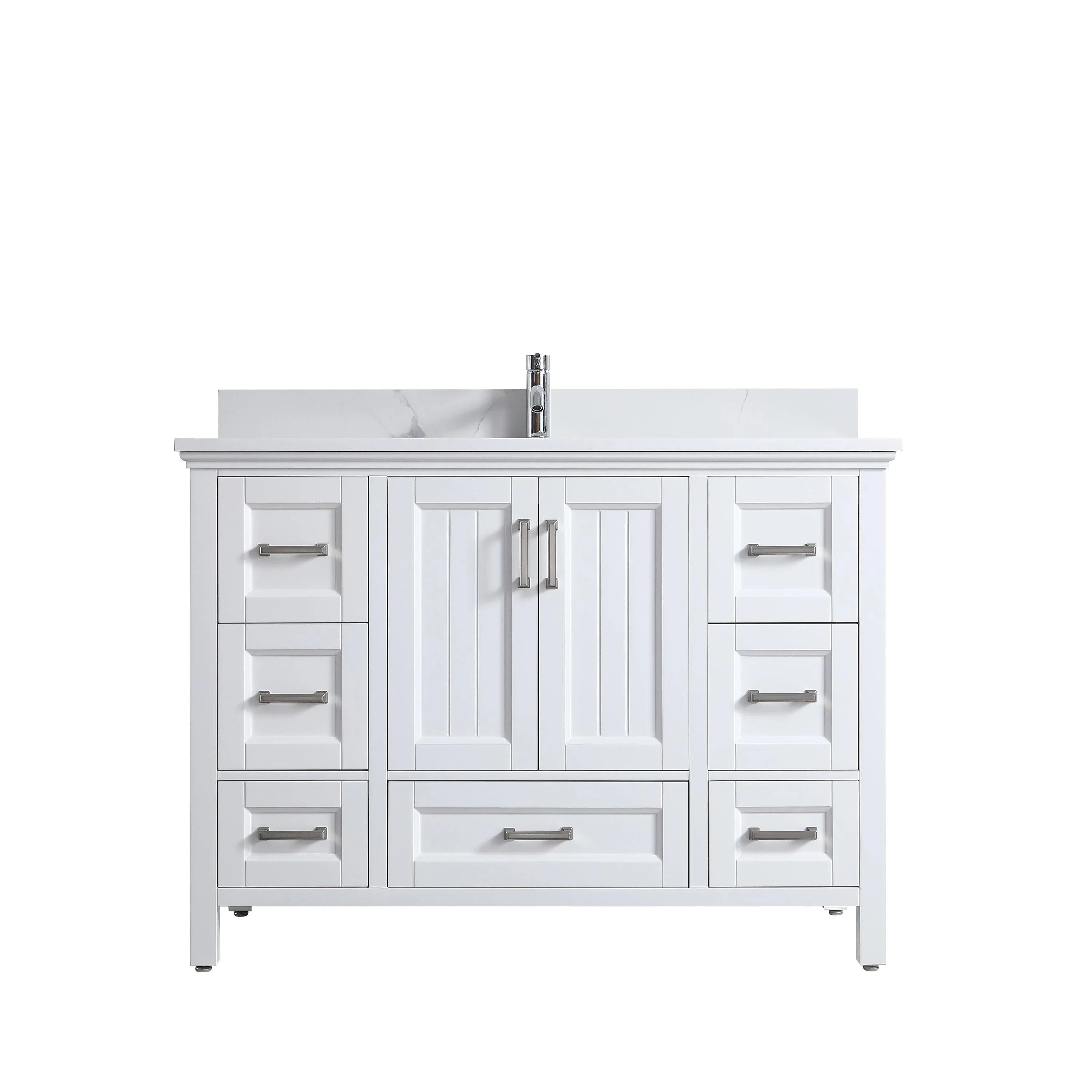 48" White Freestanding Single Sink Bathroom Vanity with Engineered Calcutta Marble Countertop