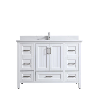 48" White Freestanding Single Sink Bathroom Vanity with Engineered Calcutta Marble Countertop & Chrome Handles