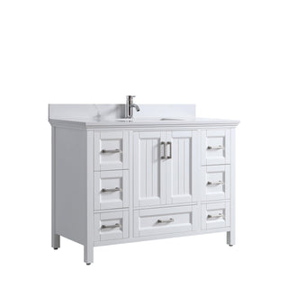 48" White Freestanding Single Sink Bathroom Vanity with Engineered Calcutta Marble Countertop & Chrome Handles