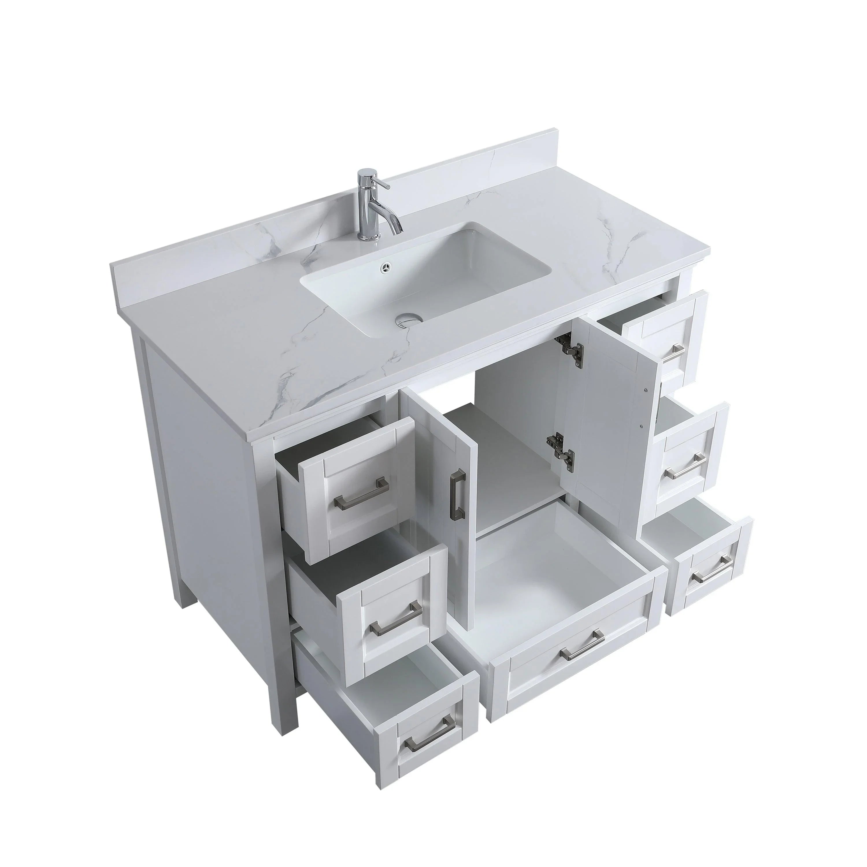 48" White Freestanding Single Sink Bathroom Vanity with Engineered Calcutta Marble Countertop