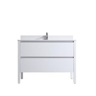 48" Matte White Freestanding Single Sink Vanity with White Quartz Countertop and Ceramic Sink