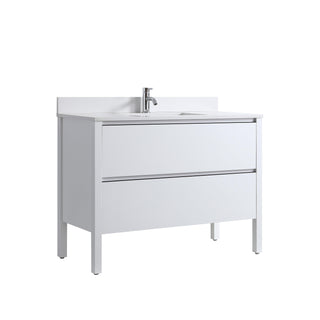 Meuble-Lavabo Autoportant 48po Blanc mat avec Comptoir de Quartz Blanc et Lavabo en Céramique