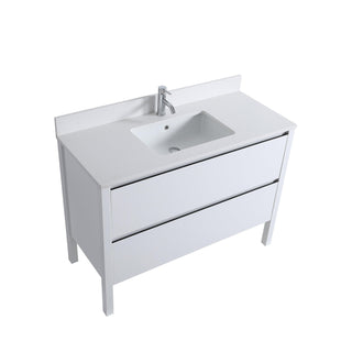 Meuble-Lavabo Autoportant 48po Blanc mat avec Comptoir de Quartz Blanc et Lavabo en Céramique