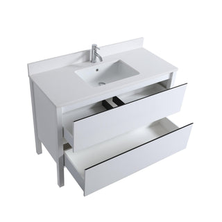 Meuble-Lavabo Autoportant 48po Blanc mat avec Comptoir de Quartz Blanc et Lavabo en Céramique