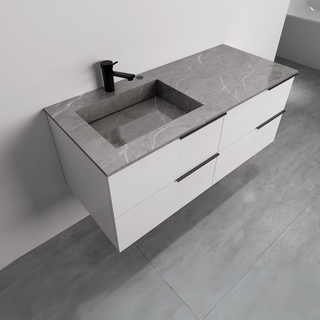 48" Glossy White Wall Mount Bathroom Vanity with Grey Sintered Stone Countertop Sonoma
