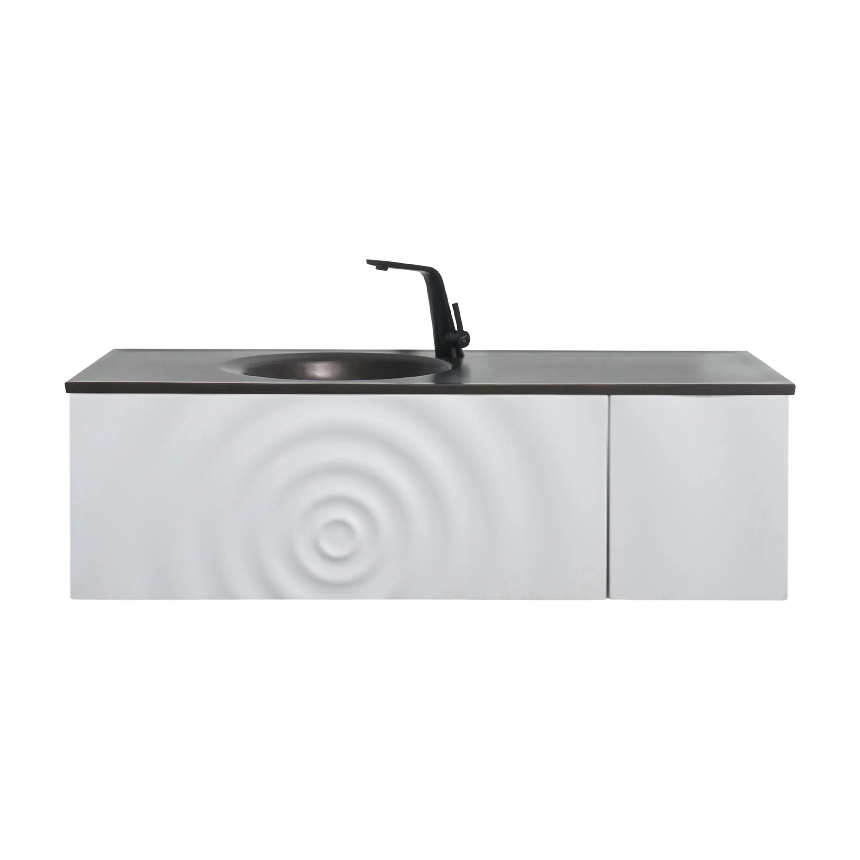 48" Matte White Wall Mount Bathroom Vanity with Black Engineered Quartz Countertop