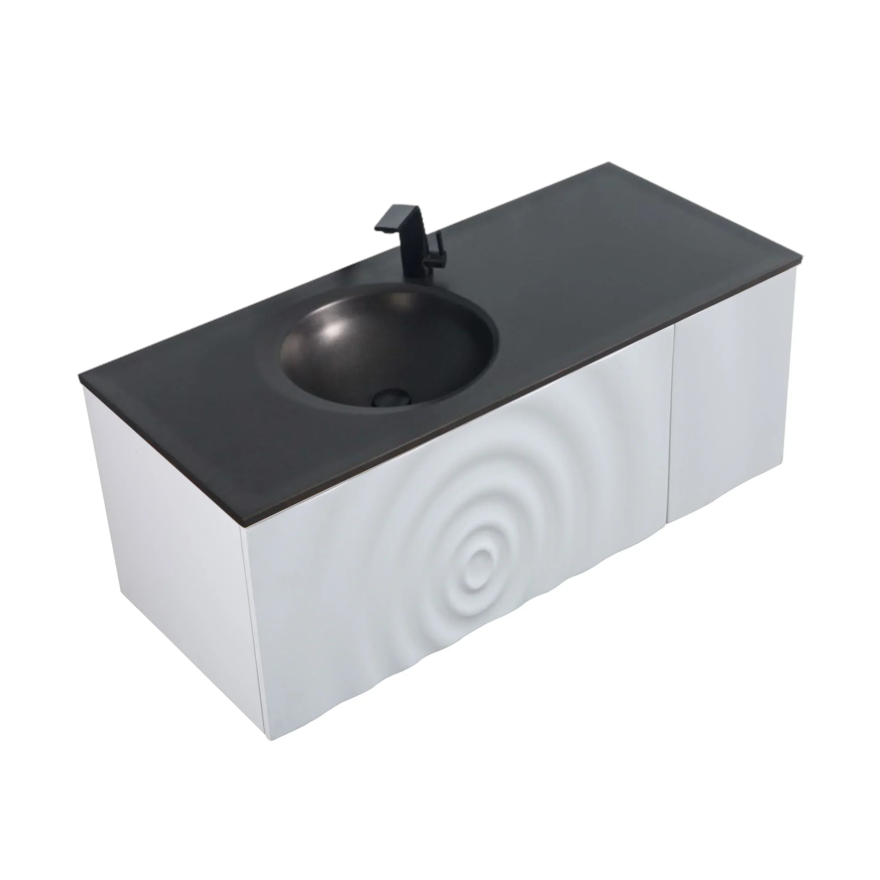 48" Matte White Wall Mount Bathroom Vanity with Black Engineered Quartz Countertop