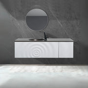 48" Matte White Wall Mount Bathroom Vanity with Black Engineered Quartz Countertop