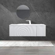 48" Matte White Wall Mount Bathroom Vanity with Matte White Solid Surface Countertop
