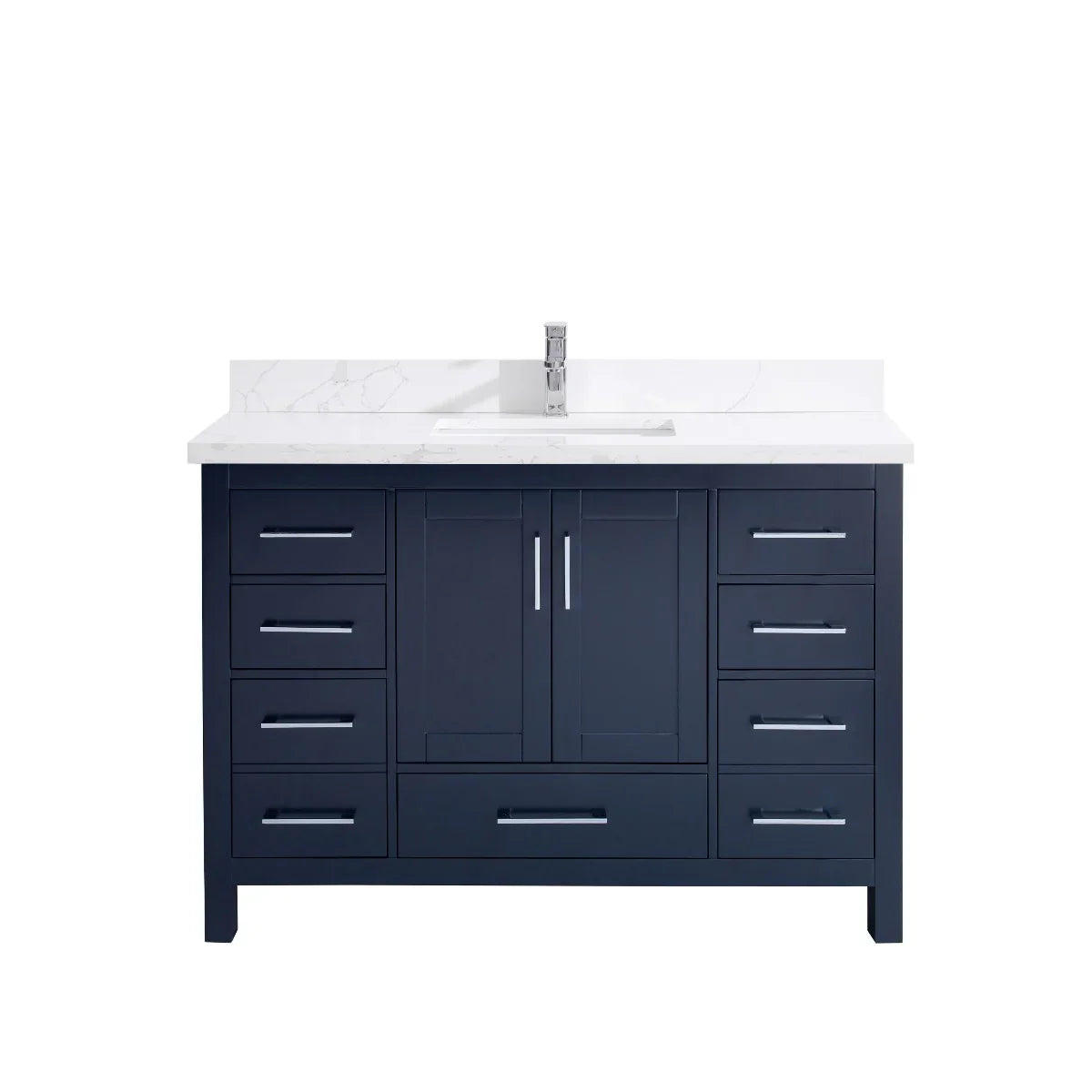 Meuble-lavabo simple autoportant de 48 po bleu royal avec comptoir en quartz Calcutta