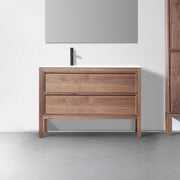 48" Natural Walnut Freestanding Single Sink Bathroom Vanity with White Solid Surface Countertop