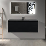Meuble-Lavabo Mural 48po Noir avec Comptoir de Quartz d'ingénierie Noir