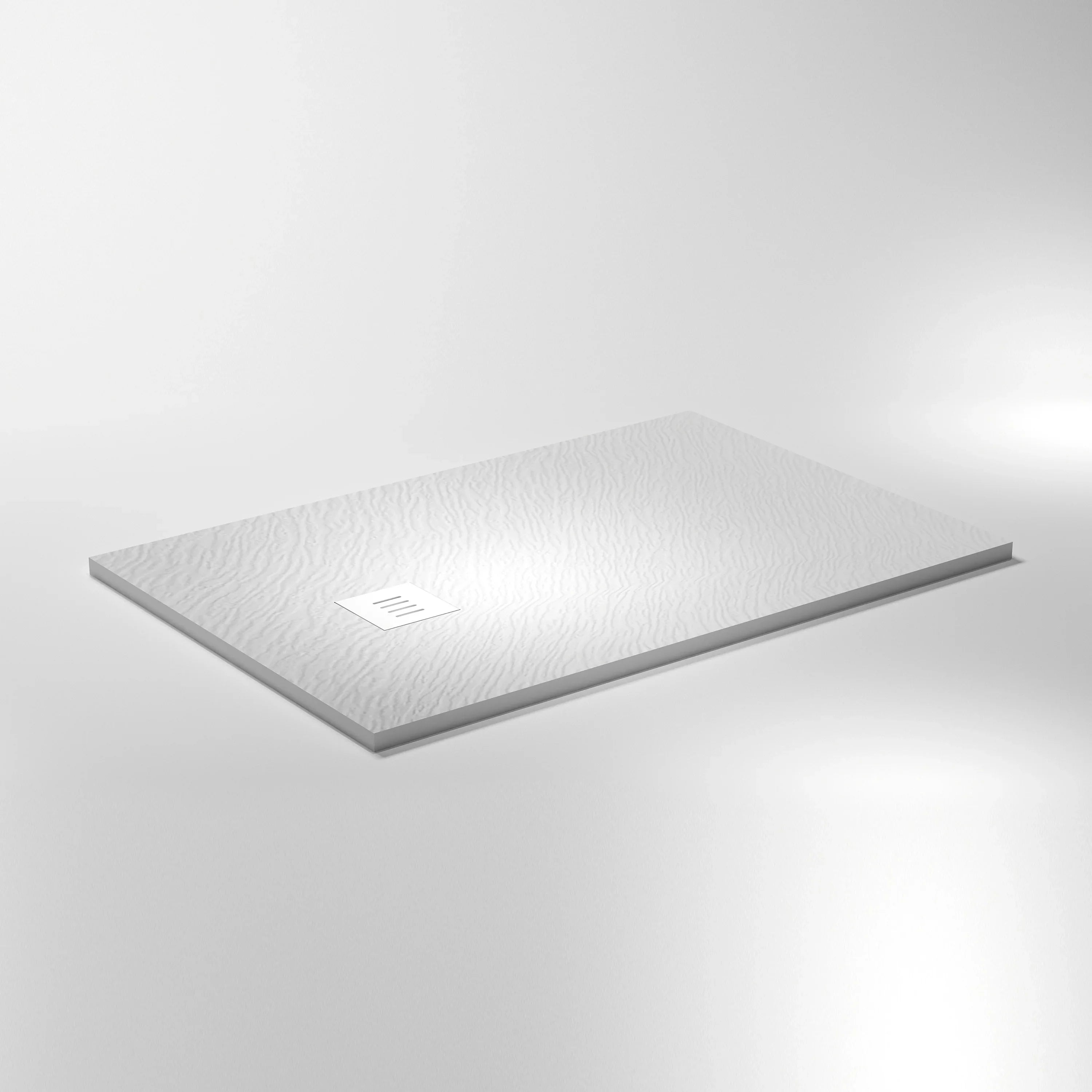 Base de douche réversible 48po x 32po en surface solide blanc mat avec texture antidérapante