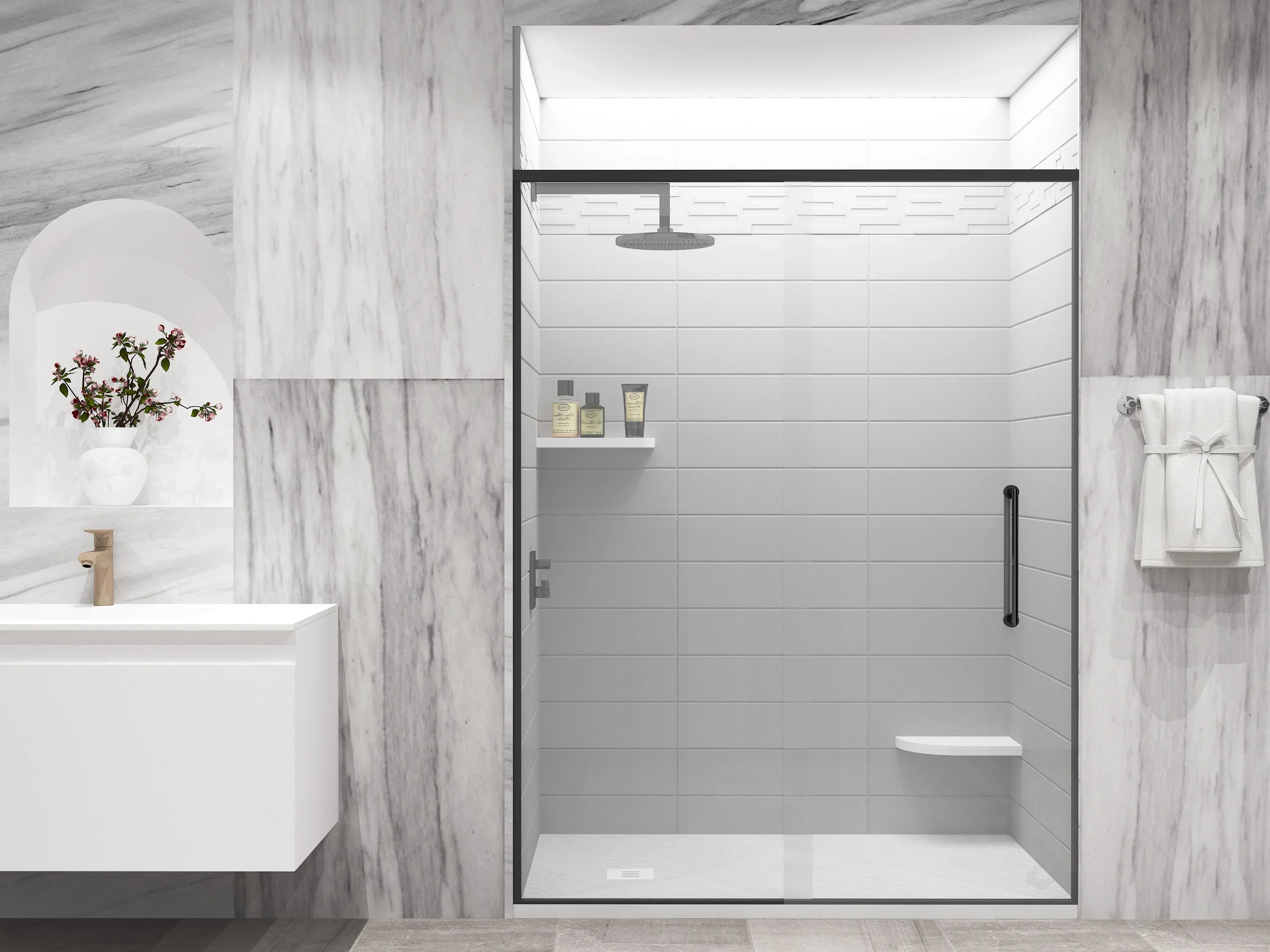 48" x 36" Matte White Solid Surface Reversible Shower Base