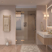 45.6"–46" W (Adjustable Width) x 79" H Frameless Reversible Pivot Shower Door in Brushed Gold with Brown Tinted Glass