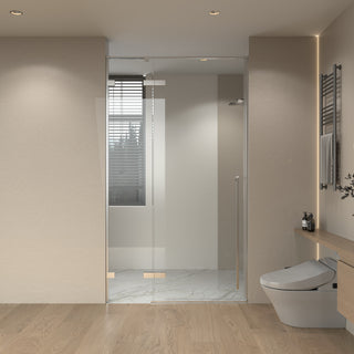 48 po x79 po Panneau de Porte de Douche Fixe/Pivotante Chrome Réversible avec Verre Clair sans base
