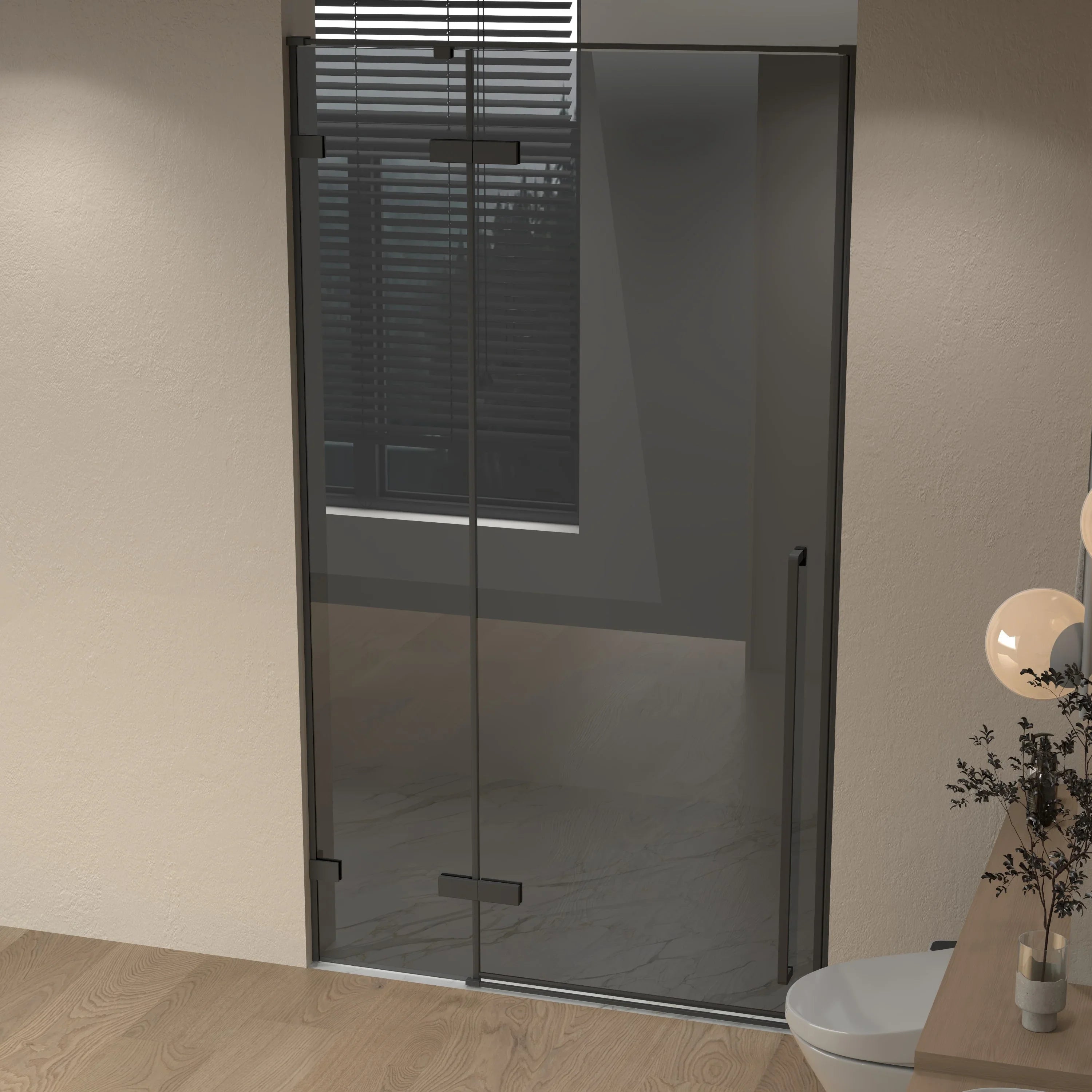 57.6"-58" x 79" Reversible Matte Black Pivot Shower Door with Black Tinted Glass