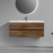 Meuble-Lavabo Mural 48po Noyer avec Comptoir de Polymarbre Blanc