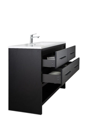 48" Black Rough Oak Freestanding Bathroom Vanity with White Polymarble Countertop - Golden Elite Deco