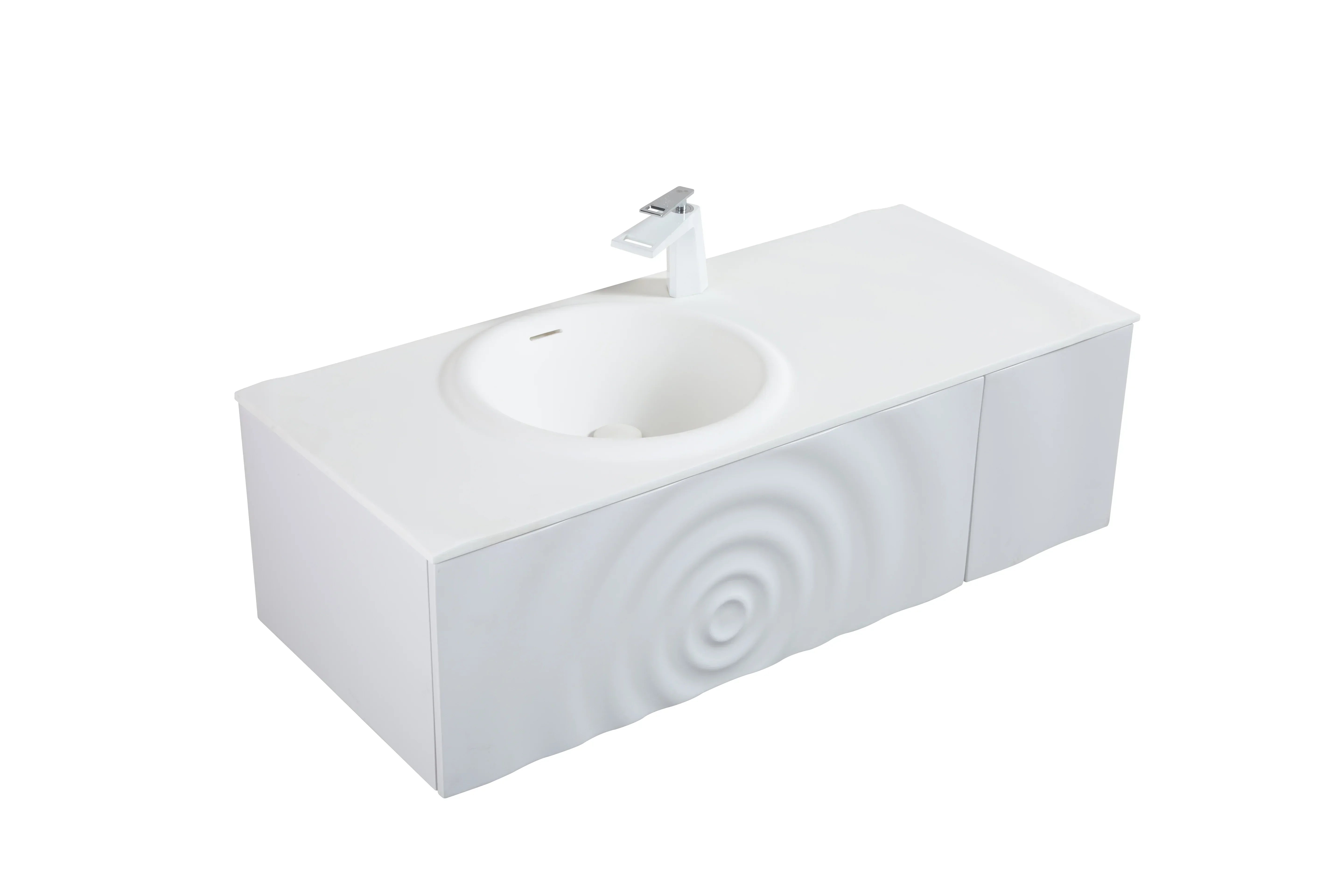 48" Matte White Wall Mount Bathroom Vanity with Matte White Solid Surface Countertop