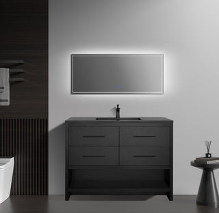 48" Black Rough Oak Freestanding Bathroom Vanity with Black Engineered Quartz Countertop - Golden Elite Deco