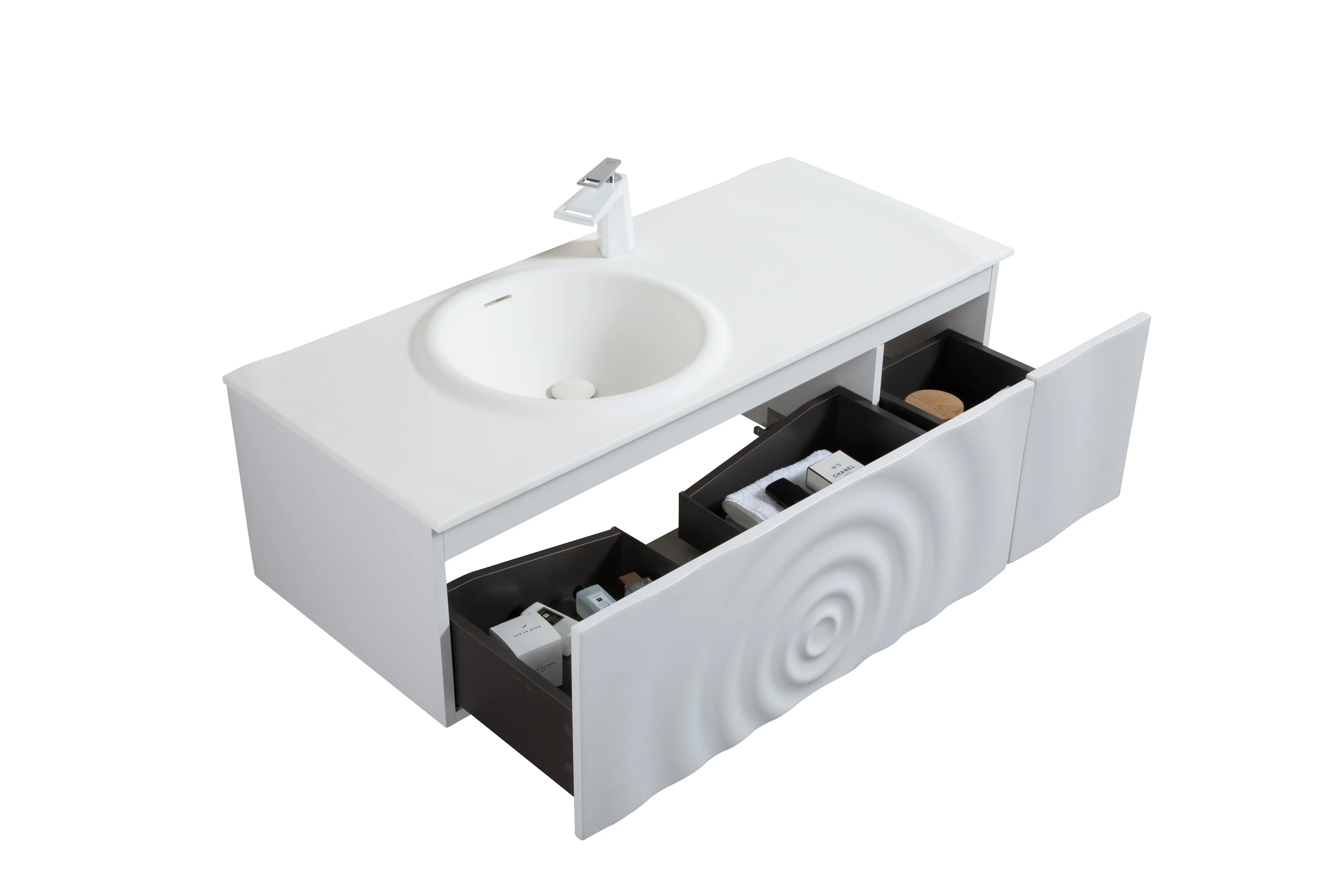 48" Matte White Wall Mount Bathroom Vanity with Matte White Solid Surface Countertop