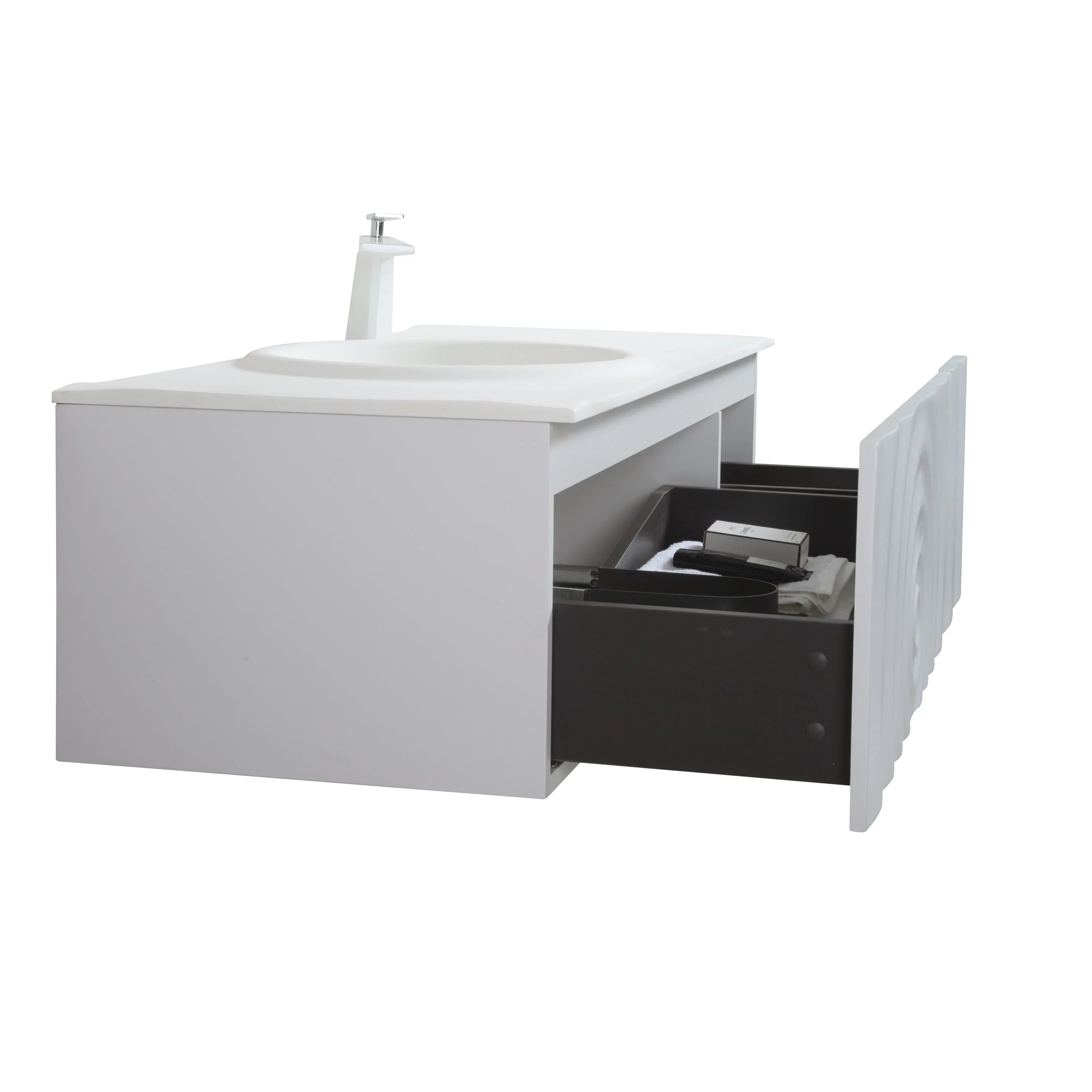 48" Matte White Wall Mount Bathroom Vanity with Matte White Solid Surface Countertop