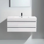 48" White Wall Mount Single Sink Bathroom Vanity with White Polymarble Countertop