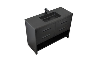 48" Black Rough Oak Freestanding Bathroom Vanity with Black Engineered Quartz Countertop - Golden Elite Deco