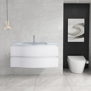 Meuble-Lavabo Mural 48po Blanc avec Comptoir de Verre Blanc Wave