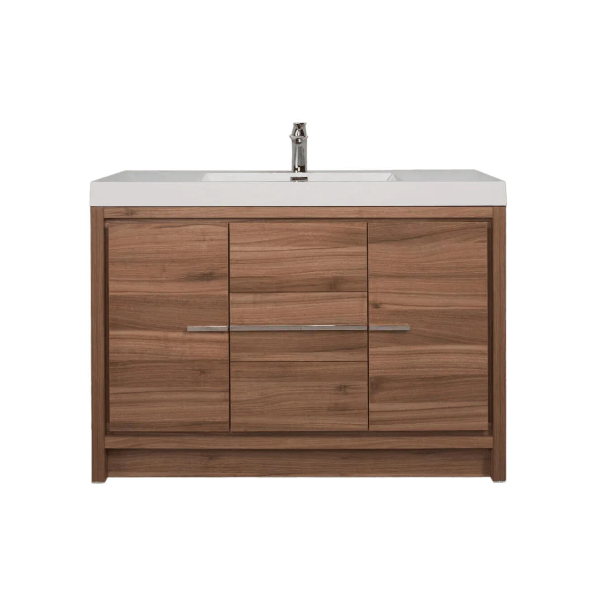 48" Walnut Freestanding Bathroom Vanity with White Polymarble Countertop - Golden Elite Deco