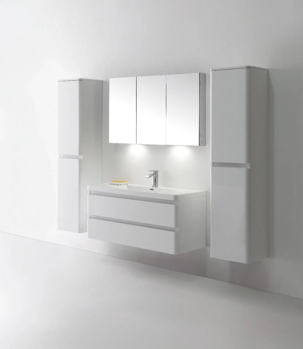 48" Glossy White Wall Mount Bathroom Vanity with White Polymarble Countertop - Golden Elite Deco