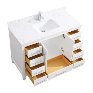 48" White Freestanding Single Sink Bathroom Vanity with Calcutta Quartz Countertop - Golden Elite Deco