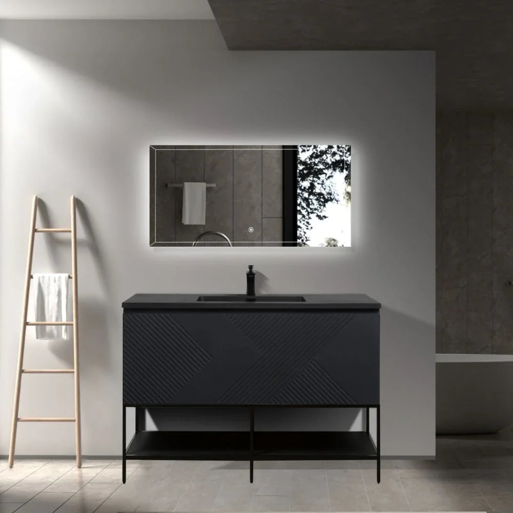 48 inch Black Bathroom Vanity with Black Top