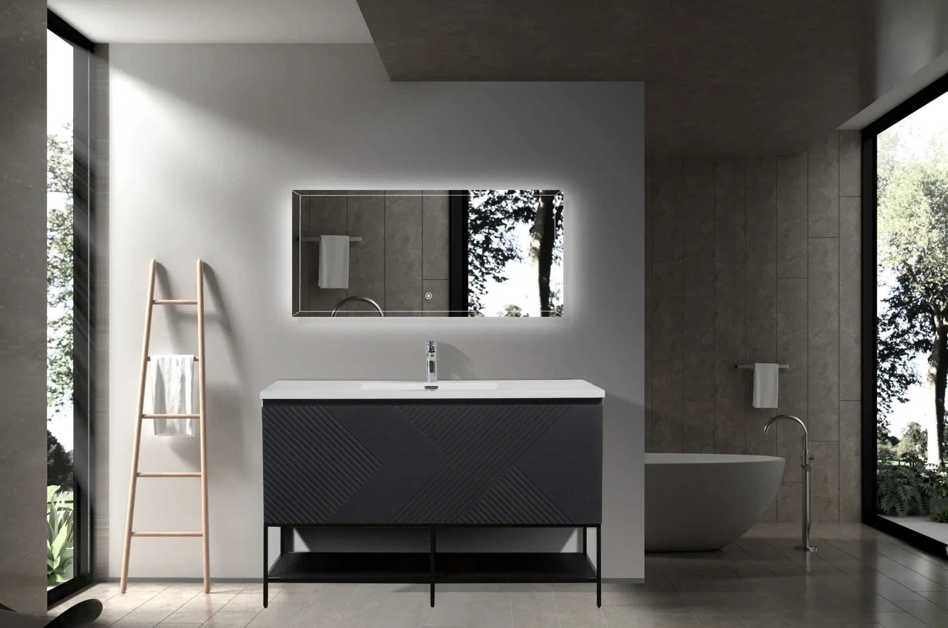 48 inch Black Bathroom Vanity with white top