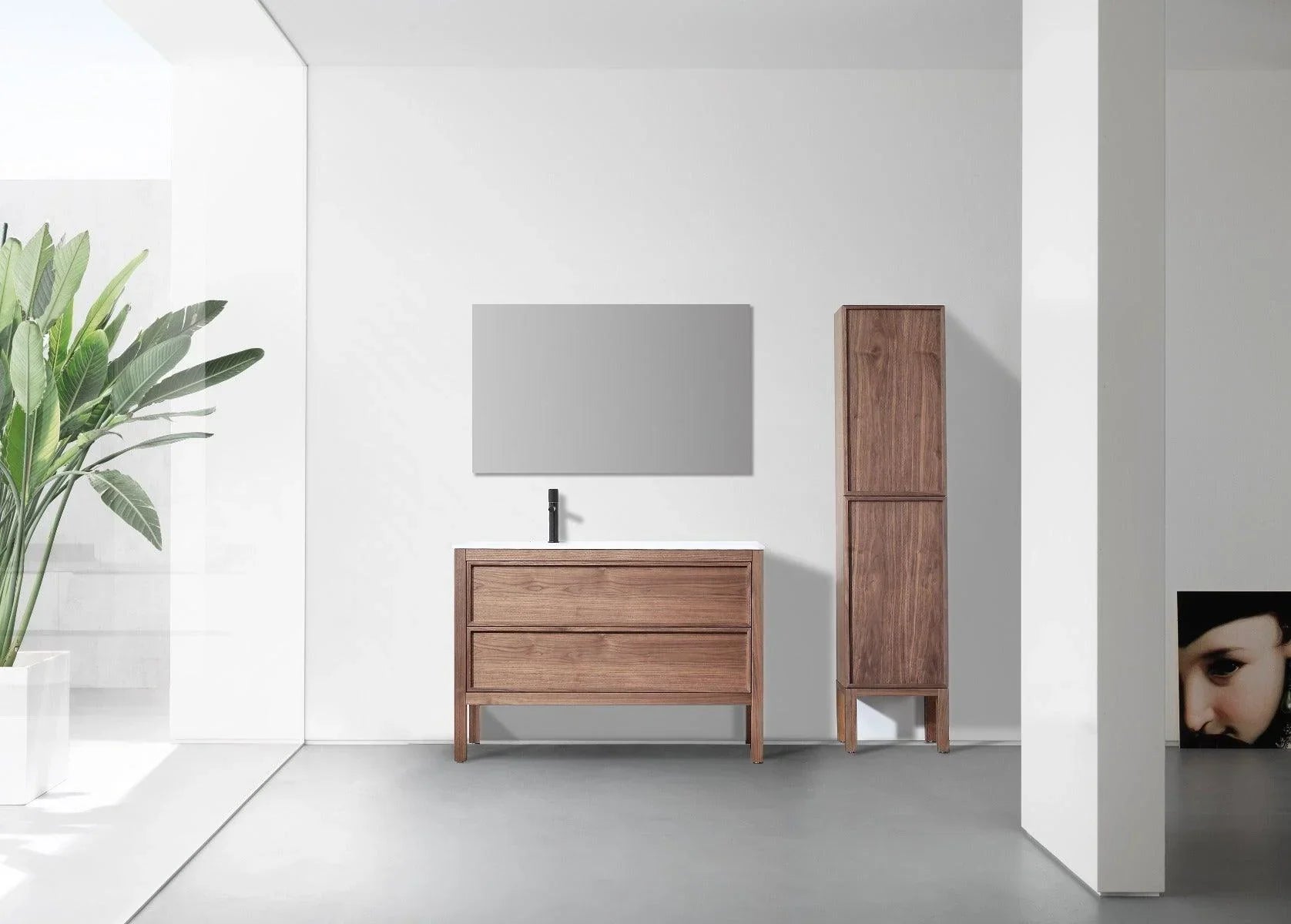 48" Natural Walnut Freestanding Single Sink Bathroom Vanity with White Solid surface Countertop Vista - Golden Elite Deco