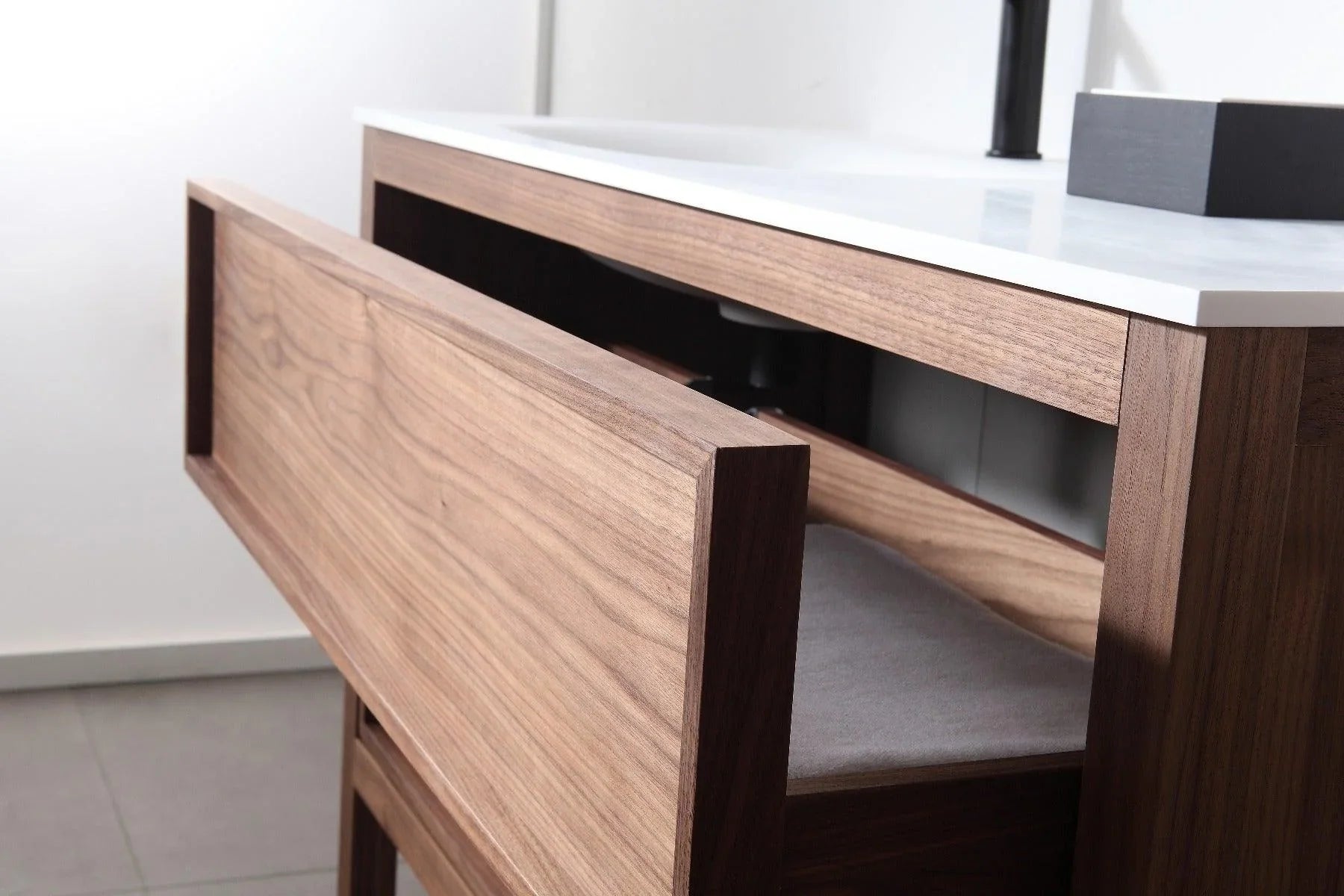 48" Natural Walnut Freestanding Single Sink Bathroom Vanity with White Solid surface Countertop Vista - Golden Elite Deco