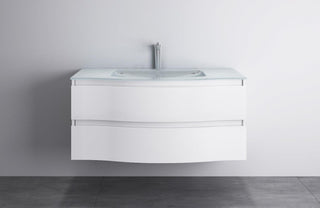 48" White Wall Mount Single Sink Bathroom Vanity with White Glass Countertop Wave - Golden Elite Deco
