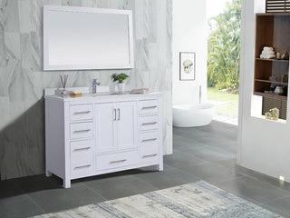48" White Freestanding Single Sink Bathroom Vanity with Snow White Countertop - Golden Elite Deco