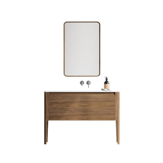48" Walnut Wall Mount Single Sink Bathroom Vanity with Matte White Solid Surface Countertop Fairview - Golden Elite Deco