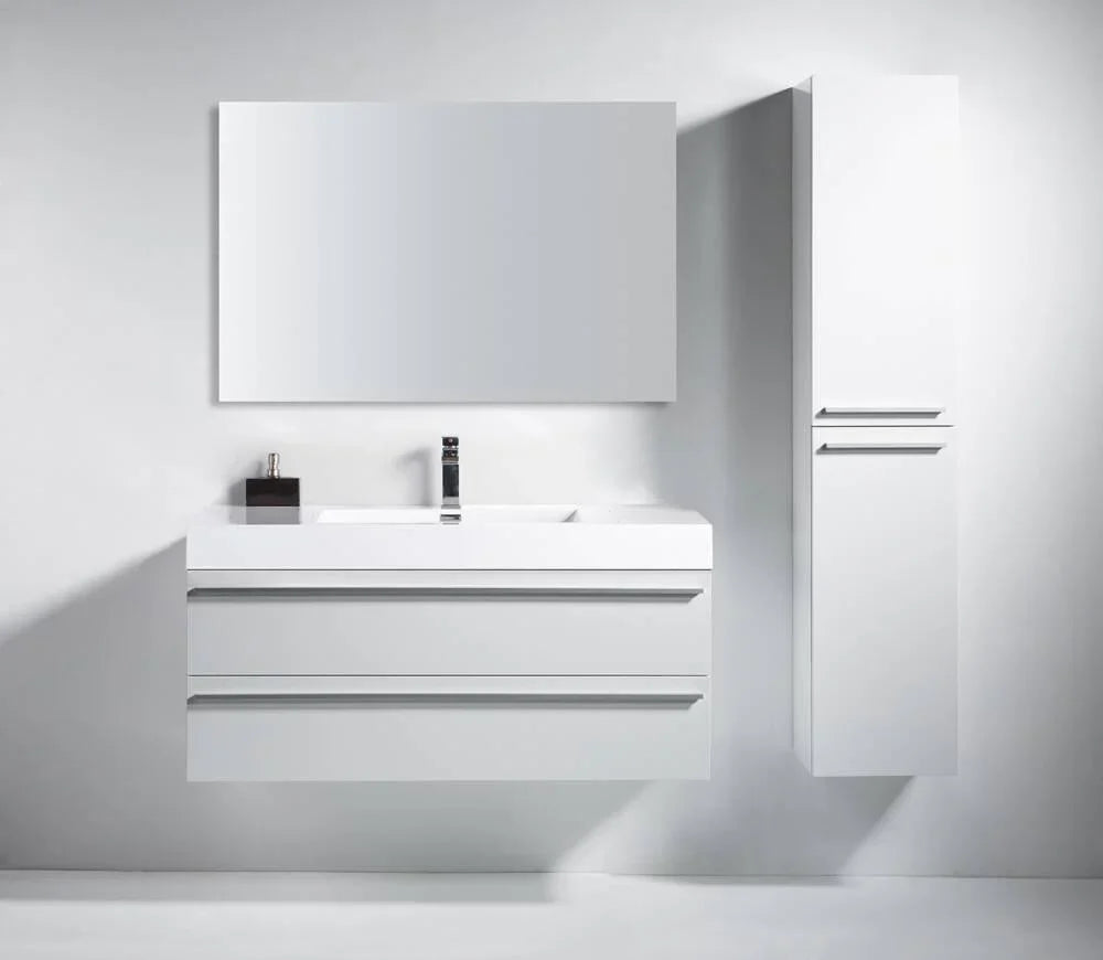 48" White Wall Mount Single Sink Bathroom Vanity with White Polymarble Countertop Sofia - Golden Elite Deco