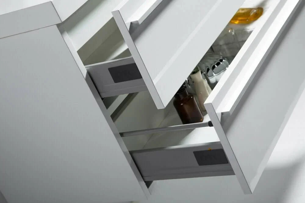 48" White Wall Mount Single Sink Bathroom Vanity with White Polymarble Countertop Sofia - Golden Elite Deco