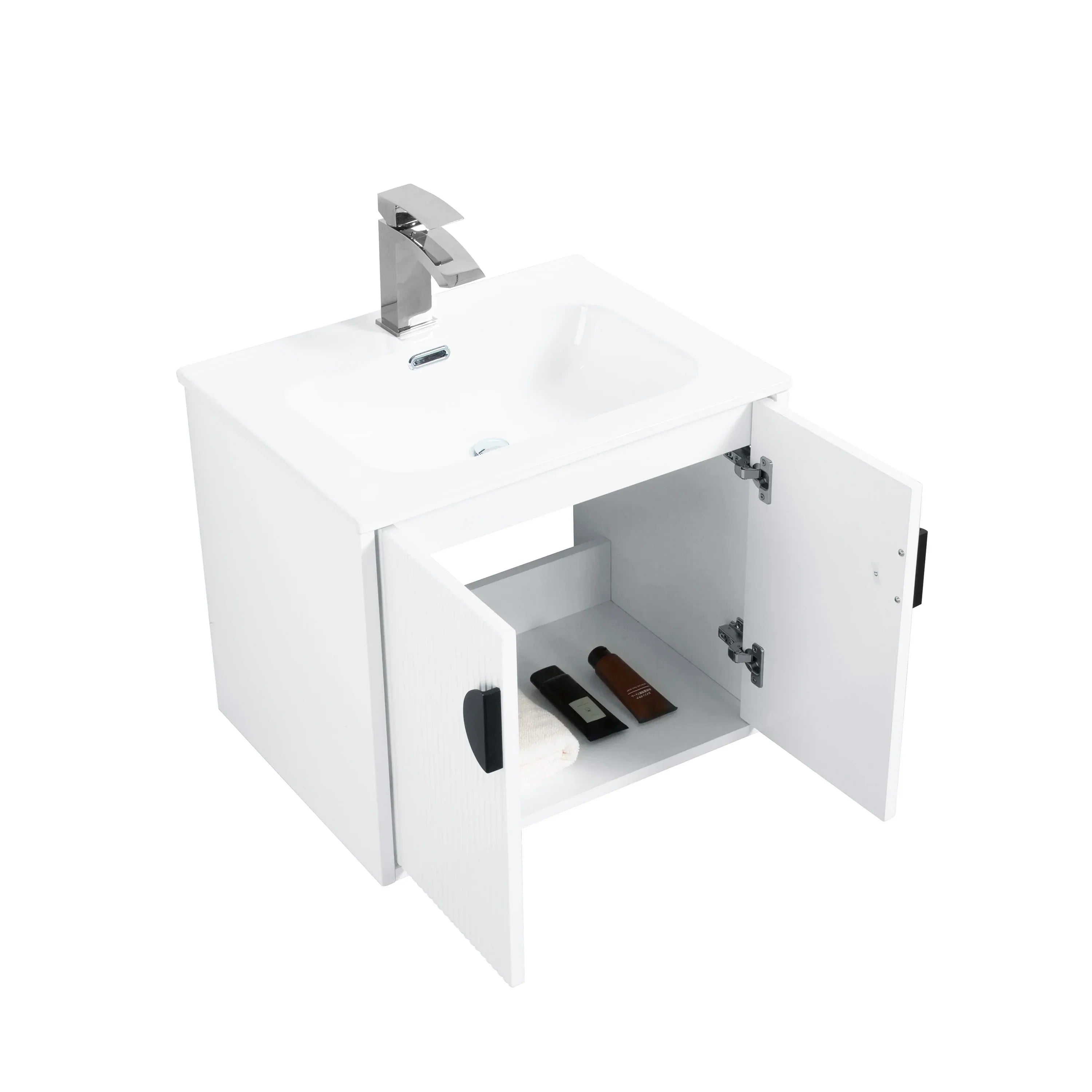 24" White Wall Mount Bathroom Vanity with White Ceramic Countertop