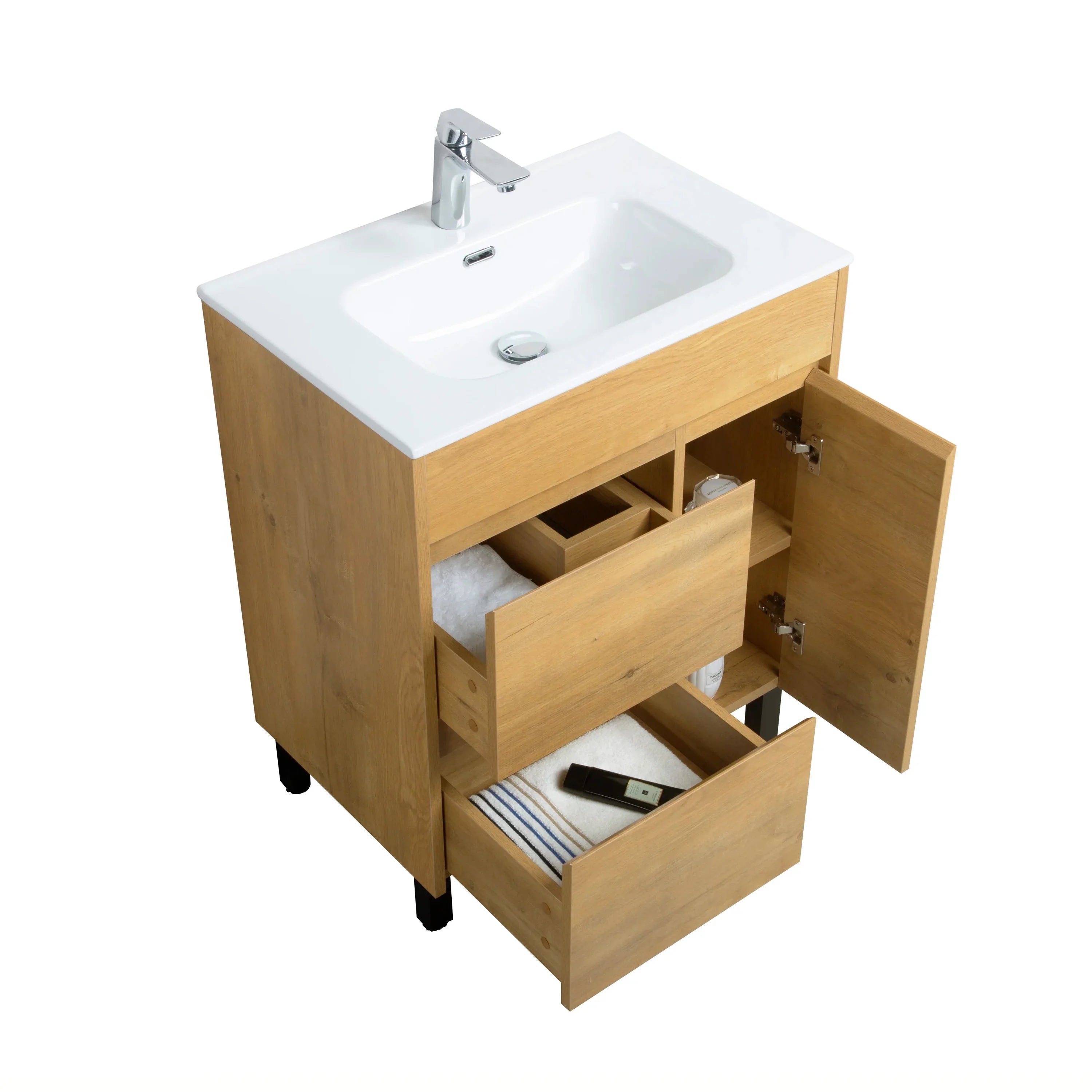 30" Frosted Oak Freestanding Bathroom Vanity with White Ceramic Countertop