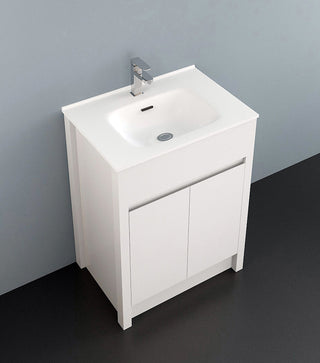 24" Matte White Freestanding Single Sink Bathroom Vanity with White Ceramic Countertop