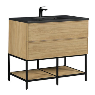 Meuble-Lavabo Mural 48po Noyer Couchant avec Comptoir de Quartz d'ingénierie Noir