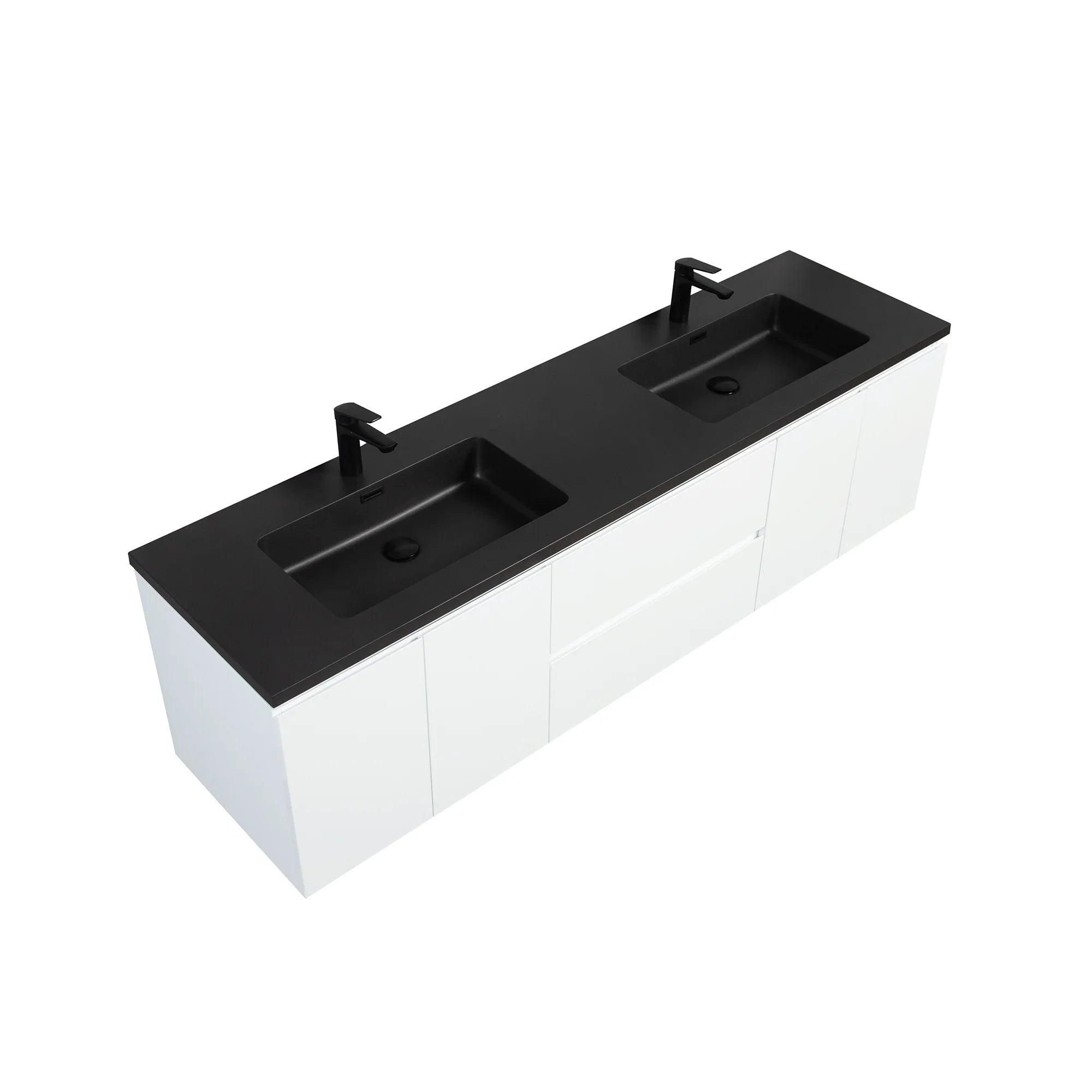 Meuble-Lavabo Mural 72po Blanc avec Comptoir de Quartz d'ingénierie Noir